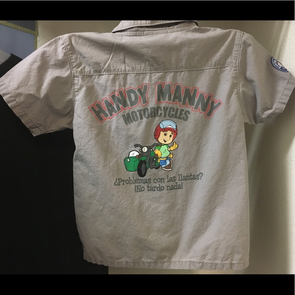 Handy Manny collared shirt in gray Like New tools motorcycle shop boys Disney 5T - Picture 16 of 16